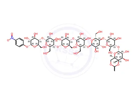 Chemical structure of 4-Nitrophenyl 4,6-Ethylidene-a-D-maltoheptaoside