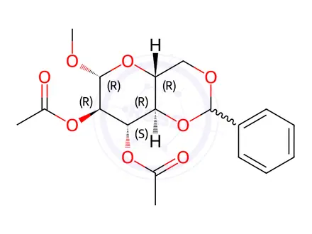 Chemical structure of Methyl 2,3-di-O-acetyl-4,6-O-benzylidene-β-D-glucopyranoside