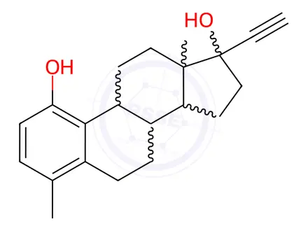 Chemical structure of Ethinylestradiol 1-Hydroxy 4-Methyl Impurity