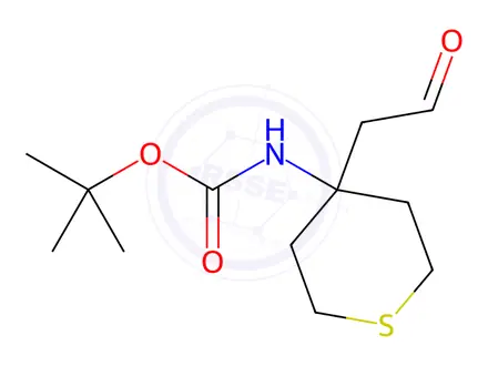 Chemical structure of Carbamic acid, N-[tetrahydro-4-(2-oxoethyl)-2H-thiopyran-4-yl]-, 1,1-dimethylethyl ester