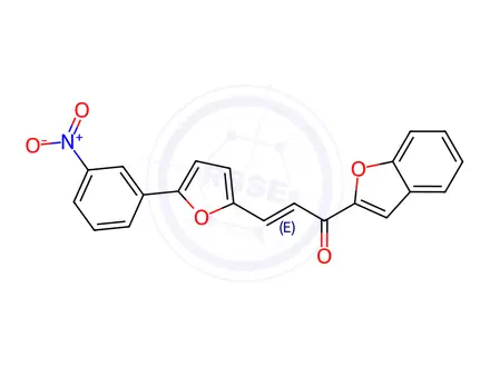 Chemical structure of (E)-1-(benzofuran-2-yl)-3-(5-(3-nitrophenyl)furan-2-yl)prop-2-en-1-one