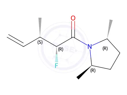 Chemical structure of Pyrrolidine, 1-(2-fluoro-3-methyl-1-oxo-4-pentenyl)-2,5-dimethyl-, [2R-[1(2R*,3S*),2alpha,5beta]]-(9CI)