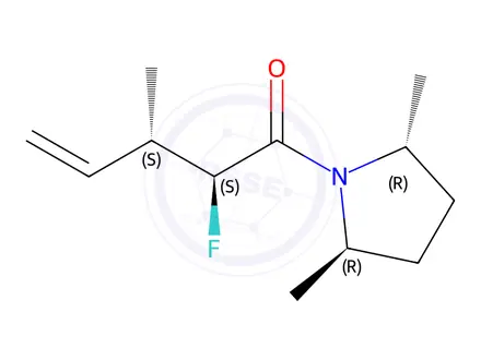 Chemical structure of Pyrrolidine, 1-(2-fluoro-3-methyl-1-oxo-4-pentenyl)-2,5-dimethyl-, [2R-[1(2S*,3S*),2alpha,5beta]]-(9CI)