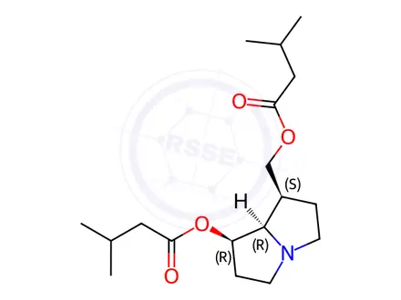 Chemical structure of Butanoic acid, 3-methyl-, hexahydro-7-((3-methyl-1-oxobutoxy)methyl)-1 H-pyrrolizin-1-yl ester, (1R-(1alpha,7alpha,7abeta))-