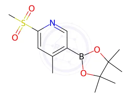 Chemical structure of 4-methyl-5-(4,4,5,5-tetramethyl-1,3,2-dioxaborolan-2-yl)-2-(methylsulfonyl)pyridine