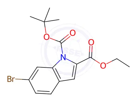 Chemical structure of 1-(1,1-Dimethylethyl) 2-ethyl 6-bromo-1H-indole-1,2-dicarboxylate