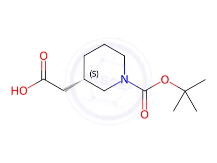 Chemical structure of (3S)-1-[(1,1-Dimethylethoxy)carbonyl]-3-piperidineacetic acid