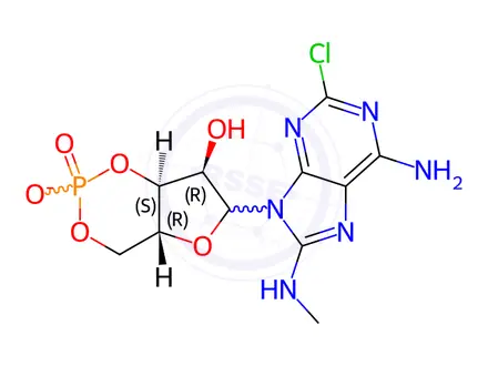 Chemical structure of Adenosine, 2-chloro-8-(methylamino)-, cyclic 3',5'-(hydrogen phosphate)