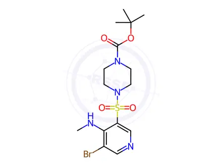 Chemical structure of tert-Butyl 4-((5-bromo-4-(methylamino)pyridin-3-yl)sulfonyl)piperazine-1-carboxylate
