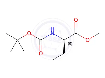 Chemical structure of Butanoic acid, 2-[[(1,1-dimethylethoxy)carbonyl]amino]-, methyl ester, (2R)-