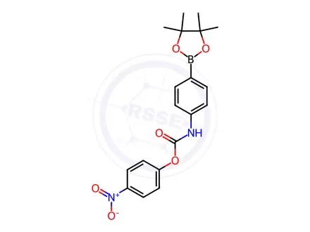 Chemical structure of [4-(4,4,5,5-Tetramethyl-[1,3,2]dioxaborolan-2-yl)-phenyl]-carbamic acid 4-nitro-phenyl ester