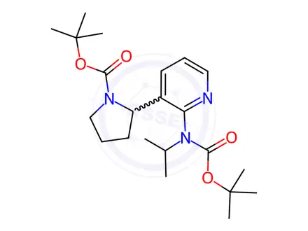 Chemical structure of tert-Butyl 2-(2-((tert-butoxycarbonyl)(isopropyl)amino)pyridin-3-yl)pyrrolidine-1-carboxylate