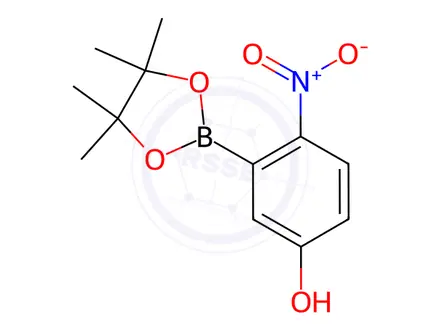 Chemical structure of 4-nitro-3-(tetramethyl-1,3,2-dioxaborolan-2-yl)phenol