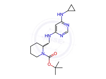 Chemical structure of 2-[(6-CyclopropylaMino-pyriMidin-4-ylaMino)-Methyl]-piperidine-1-carboxylic acid tert-butyl ester