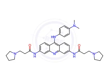 Chemical structure of N,N'-[9[[4-(Dimethylamino)phenyl]amino]-3,6-acridinediyl]bis-1-pyrrolidinepropanamide Trihydrochloride