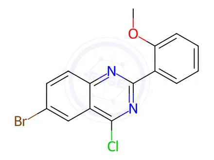 Chemical structure of Quinazoline, 6-bromo-4-chloro-2-(2-methoxyphenyl)-