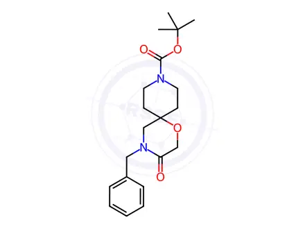 Chemical structure of tert-butyl 4-benzyl-3-oxo-1-oxa-4,9-diazaspiro[5.5]undecane-9-carboxylate