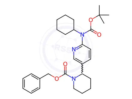 Chemical structure of Benzyl 2-(6-((tert-butoxycarbonyl)(cyclohexyl)amino)pyridin-3-yl)piperidine-1-carboxylate
