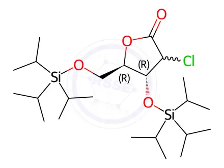 Chemical structure of (4R,5R)-3-chloro-4-triisopropylsilyloxy-5-(triisopropylsilyloxymethyl)tetrahydrofuran-2-one