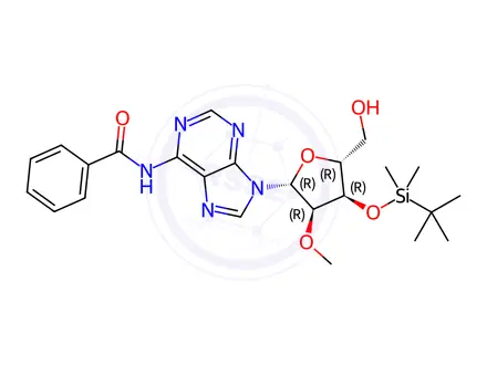 Chemical structure of Adenosine, N-benzoyl-3'-O-[(1,1-dimethylethyl)dimethylsilyl]-2'-O-methyl-