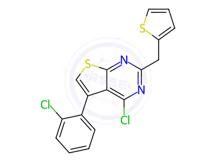 Chemical structure of 4-Chloro-5-(2-chlorophenyl)-2-(thiophen-2-ylmethyl)thieno[2,3-d]pyrimidine