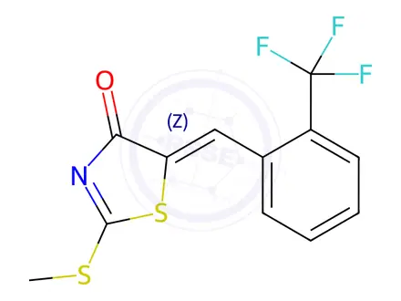 Chemical structure of (5Z)-2-(Methylsulfanyl)-5-{[2-(trifluoromethyl)phenyl]methylidene}-4,5-dihydro-1,3-thiazol-4-one