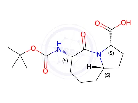Chemical structure of (3S,6S,9aS)-6-((tert-Butoxycarbonyl)amino)-5-oxooctahydro-1H-pyrrolo[1,2-a]azepine-3-carboxylic acid