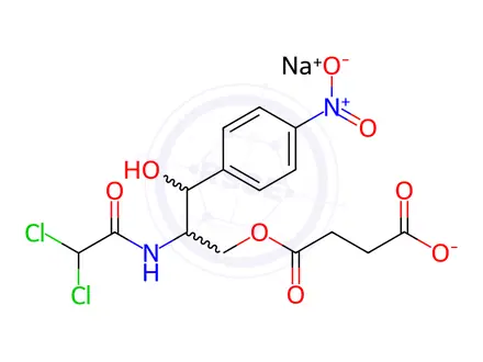 Chemical structure of Succinic acid, 2-(2,2-dichloroacetamido)-3-hydroxy-3-(p-nitrophenyl)propyl ester, sodium salt (6CI)