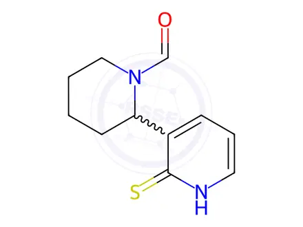 Chemical structure of 2-(2-Thioxo-1,2-dihydropyridin-3-yl)piperidine-1-carbaldehyde
