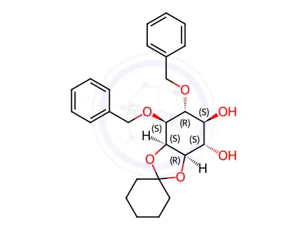 Chemical structure of 2,3-O-Cyclohexylidene-1,6-bis-O-(phenylmethyl)-D-myo-inositol