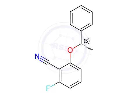 Chemical structure of Benzonitrile, 2-fluoro-6-[(1S)-1-phenylethoxy]-