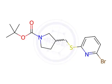 Chemical structure of tert-Butyl 3-(((6-bromopyridin-2-yl)thio)methyl)pyrrolidine-1-carboxylate
