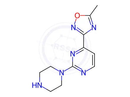 Chemical structure of 4-(5-Methyl-1,2,4-oxadiazol-3-yl)-2-piperazin-1-ylpyrimidine dihydrochloride