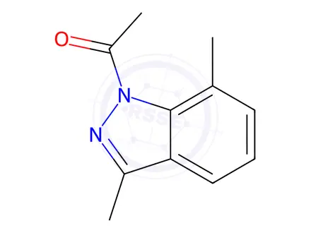 Chemical structure of 1H-Indazole, 1-acetyl-3,7-dimethyl-(9CI)