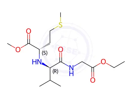 Chemical structure of Glycine, N-[N-[1-(methoxycarbonyl)-3-(methylthio)propyl]-D-valyl]-, ethyl ester, (S)-(9CI)