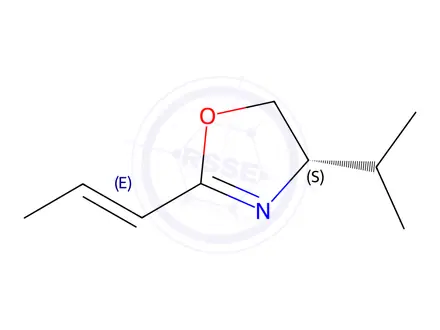 Chemical structure of Oxazole, 4,5-dihydro-4-(1-methylethyl)-2-(1E)-1-propenyl-, (4S)-(9CI)