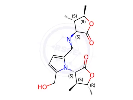 Chemical structure of (3S,4S,5R)-3-((E)-((1-((3S,4S,5R)-4,5-Dimethyl-2-oxotetrahydrofuran-3-yl)-5-(hydroxymethyl)-1H-pyrrol-2-yl)methylene)amino)-4,5-dimethyldihydrofuran-2(3H)-one