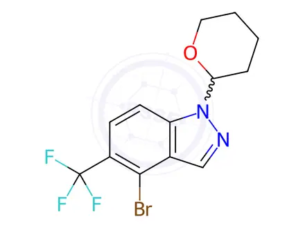 Chemical structure of 4-Bromo-1-(tetrahydro-2H-pyran-2-yl)-5-(trifluoromethyl)-1H-indazole