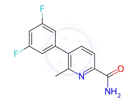 Chemical structure of 5-(3,5-Difluorophenyl)-6-methyl-2-pyridinecarboxamide