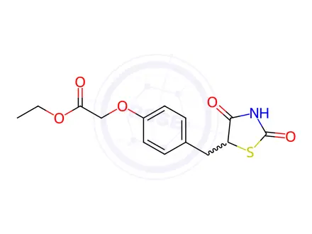 Chemical structure of Acetic acid, [4-[(2,4-dioxo-5-thiazolidinyl)methyl]phenoxy]-, ethyl ester