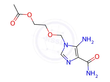 Chemical structure of ACETIC ACID 2-(5-AMINO-4-CARBAMOYL-IMIDAZOL-1-YLMETHOXY)-ETHYL ESTER
