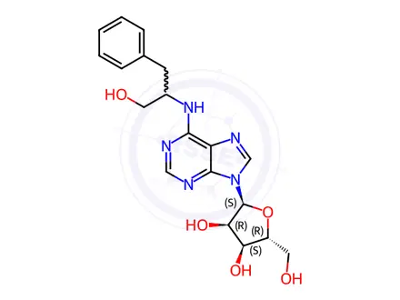Chemical structure of (2R,3R,4S,5R)-2-(6-(((S)-1-Hydroxy-3-phenylpropan-2-yl)amino)-9H-purin-9-yl)-5-(hydroxymethyl)tetrahydrofuran-3,4-diol