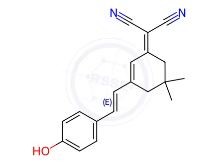 Chemical structure of (E)-2-(3-(4-Hydroxystyryl)-5,5-methylcyclohex-2-enylidene)malononitrile