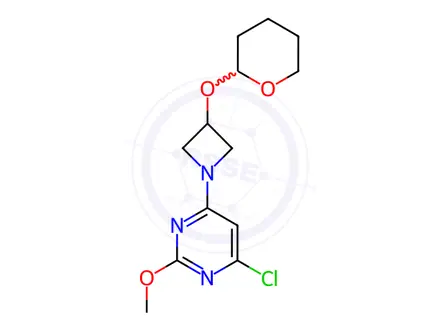 Chemical structure of 4-Chloro-2-methoxy-6-(3-((tetrahydro-2H-pyran-2-yl)oxy)azetidin-1-yl)pyrimidine
