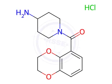 Chemical structure of (4-AMino-piperidin-1-yl)-(2,3-dihydro-benzo[1,4]dioxin-5-yl)-Methanone hydrochloride