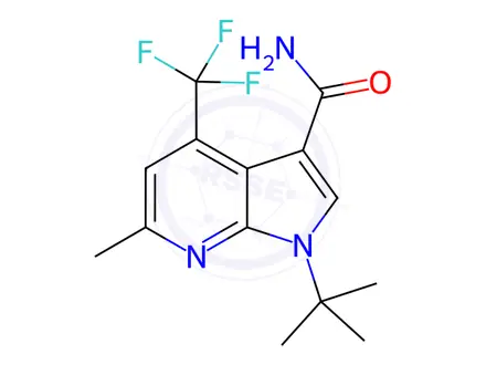Chemical structure of 1-(tert-butyl)-6-methyl-4-(trifluoromethyl)-1H-pyrrolo[2,3-b]pyridine-3-carboxamide