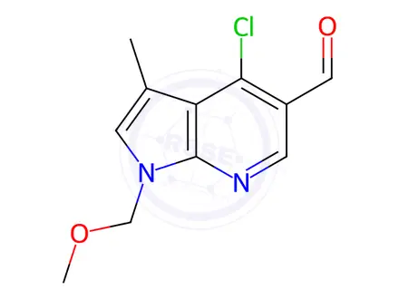 Chemical structure of 4-chloro-1-(methoxymethyl)-3-methyl-1H-pyrrolo[2,3-b]pyridine-5-carbaldehyde