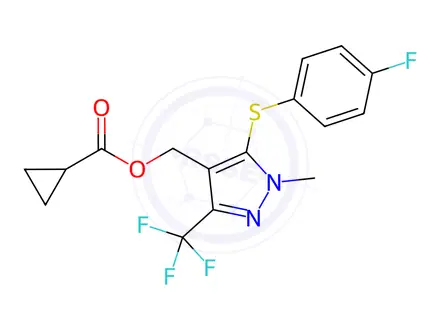 Chemical structure of (5-((4-Fluorophenyl)thio)-1-methyl-3-(trifluoromethyl)-1H-pyrazol-4-yl)methyl cyclopropanecarboxylate