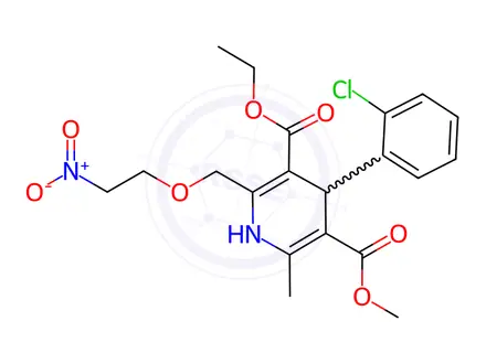 Chemical structure of 3-Ethyl 5-Methyl 4-(2-Chlorophenyl)-6-methyl-2-((2-nitroethoxy)methyl)-1,4-dihydropyridine-3,5-dicarboxylate