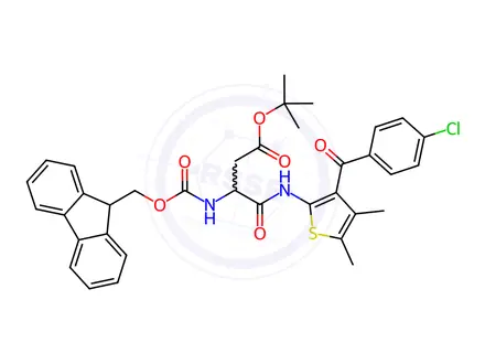 Chemical structure of Butanoic acid, 4-[[3-(4-chlorobenzoyl)-4,5-diMethyl-2-thienyl]aMino]-3-[[(9H-fluoren-9-ylMethoxy)carbonyl]aMino]-4-oxo-, 1,1-diMethylethyl ester, (3S)-